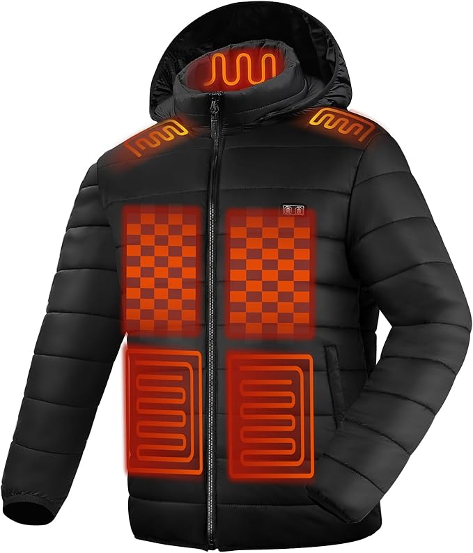 Heated Jacket for Men and Women, Black Winter Coat with Bαtterγ Pack,15 Heating Zone Heated Coat