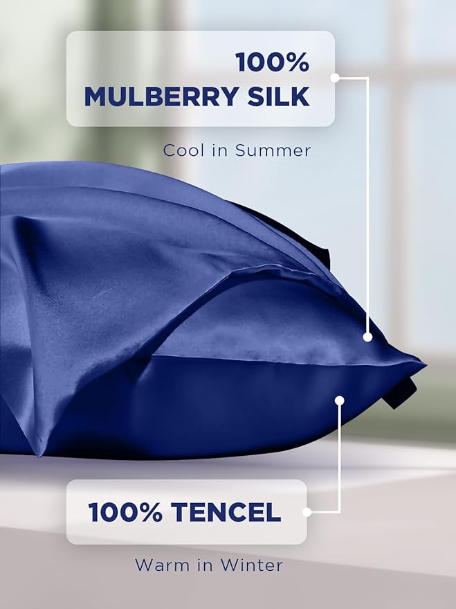 Mulberry Silk Pillowcase for Hair and Skin, SGMSILK 22 Momme Natural Silk Pillow Cases with Zipper, 6A Soft and Smooth Single Sided Pure Silk Pillow Cover (Royal Blue, Standard 20"x26")