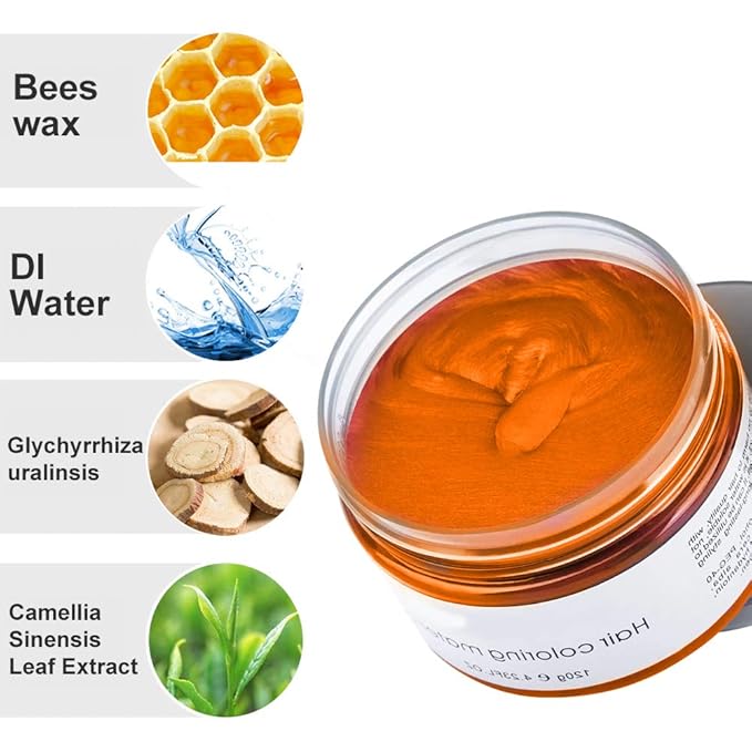 Temporary Hair Color Wax Dye,Hair Spray Color, Natural Hair Wax Color, Kids Temporay Hair Wax Dye Ash for Halloween Cosplay,Party,Masquerade (Orange, 120g)