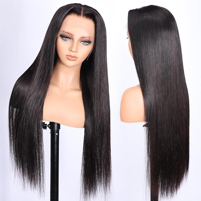 Iris Queen 13x4 Straight 220 Density Transparent Lace Front Human Hair Wigs for Black Women 12A Virgin Human Hair HD Lace Frontal Wig Pre Plucked Natural Black Color(22 inch)