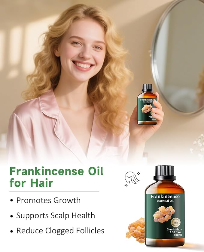 Mumianhua 100% Pure Frankincense Essential Oil Natural Frankincense Oil for Aromatherapy Therapeutic Grade Resin Oil for Skin, Meditation Diffuser & Candle Making | for Home & Office Focus 3.38 Fl Oz