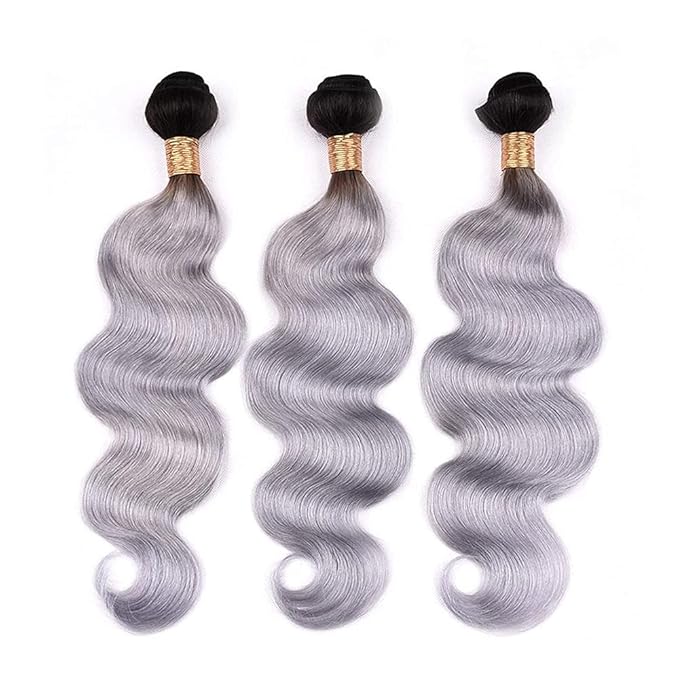 26 28 30 Inch Ombre Bundles Human Hair Grey Body Wave Bundle Brazilian Virgin Remy Hair Extensions Double Weft 2 Tone Black and Silver Body Wave Bundle Hair Weave 300g