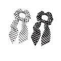 White Black Ribbon Bow Elastic Hair Ties for Women 2 Pack Polka Dot Knotted Bow for Women Travel No Damage Scarf Scrunchy for Thick Hair