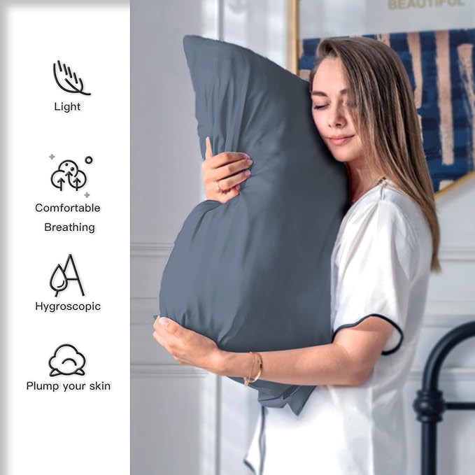 Mulberry Silk Pillow Cases Standard Size Silk Pillowcase with Zipper Soft Breathable Smooth Cooling Satin Silk Pillow Covers for Sleeping for Hair and Skin (Space Grey,20"X 26",1Pcs)