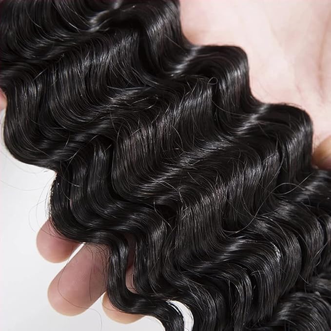 Single Human Hair Bundle 22 Inch Color 1B Deep Wave Bundles Peruvian 8A Virgin Remy Hair Extensions Double Weft Real Natural Black Deep Wave Hair Weave