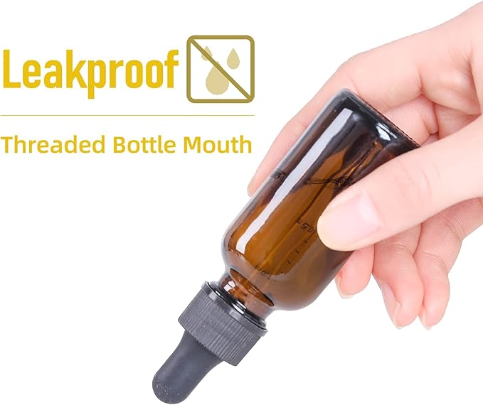 1 oz Dropper Bottle 48 Pack Amber Glass Boston Bottles 30ml with Eye Droppers Black Caps for Essential Oils, Perfume, Leak Proof Travel Bottles for Liquids