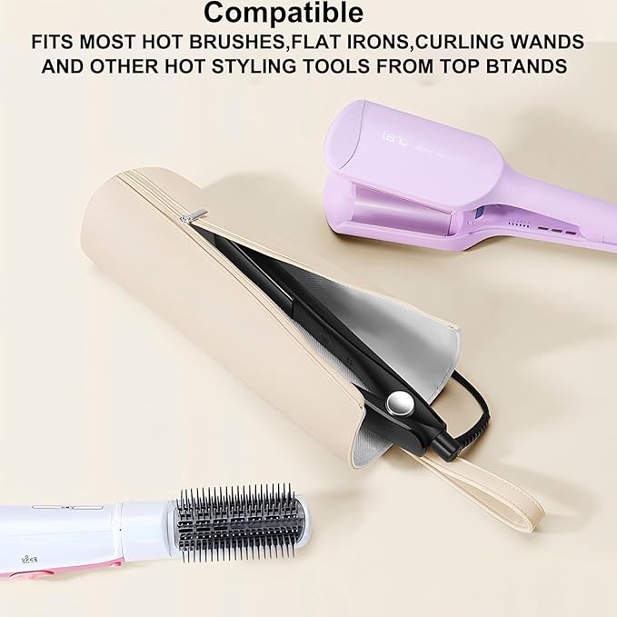 BUBM Hot Iron Holder & Mat, Heat Resistant Hair Tools Travel Bag Portable Organizer Cover Pouch for Curling Irons, Flat Irons, Hair Straightener and Styling (Beige)