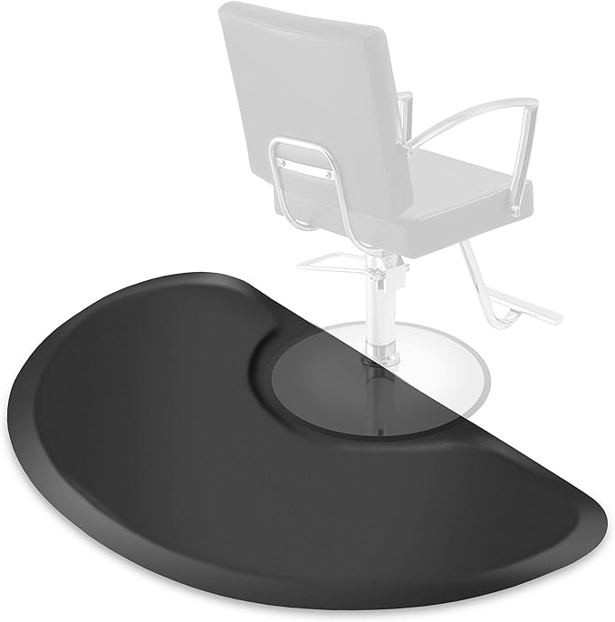 Saloniture 3 ft. x 4 ft. Salon & Barber Shop Chair Anti-Fatigue Mat - Black Semi Circle - 5/8 in. Thick