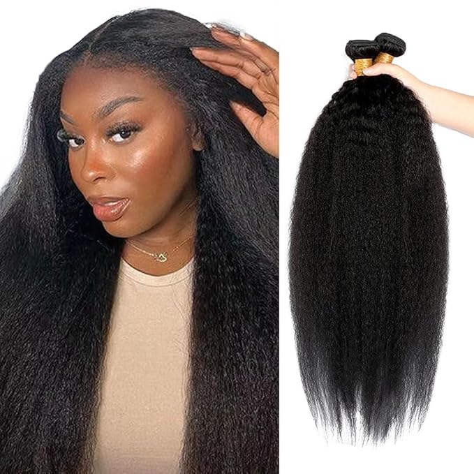30 32 34 Inch Color 1B Bundles Human Hair Natural Black Yaki Straight Bundle Brazilian Virgin Remy Hair Extensions Niegmeag Double Weft Soft and Silky Color 1B Kinky Straight Bundle 300g