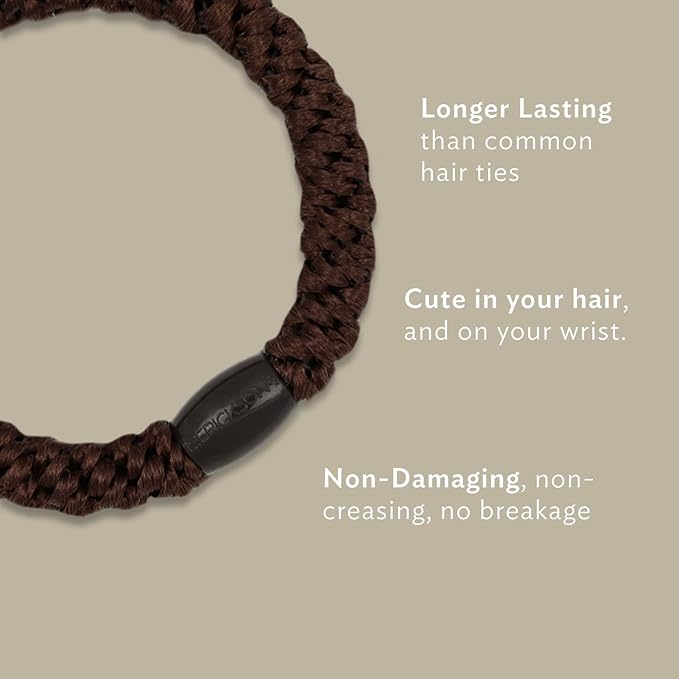 Gold Hair Ties for Thick Hair, Grab & Go Ponytail Holders, 8 Pack, Metallic, Thick No-Crease Bands with Strong Hold, Damage-Free Design, Sunny Polished Look | L. Erickson