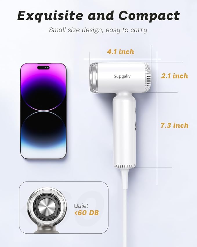 Hair Dryer - Mini HairDryer, Ionic High-Speed Motor for Fast Drying, Portable Lightweight Blow Dryer, Quiet Blowdryer with Magnetic Curly Diffuser & Concentrator for Home Travel ONLY 110V
