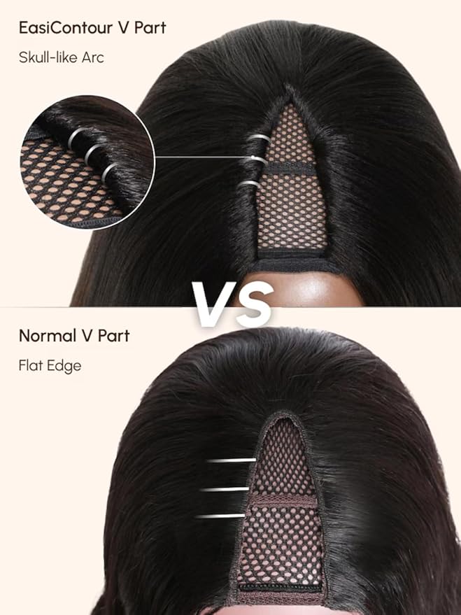 YIROO EasiContour V Part Wigs Human Hair Yaki Straight Human Hair Wigs No Leave Out Glueless Upgraded U Part Wigs for Women V Shape Clip in Vpart Wig No Sew in No Glue Beginner Friendly 14 inch