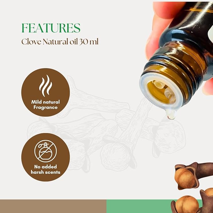 Roots & Above Pure Clove Essential Oil -Cold Pressed (1.01 Oz/30ml) or Diffuser, Candles, Soap Making, Perfume, Skin, Face, Hair, Self-Care, Massage
