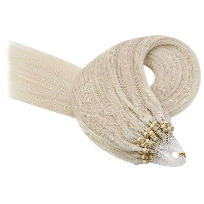 YoungSee Micro Loop Hair Extensions Human Hair Blonde Micro Hair Extensions Human Hair Platinum Blonde 22In Microbead Hair Extension Long Hair 50g 50s No Heat Required Extension