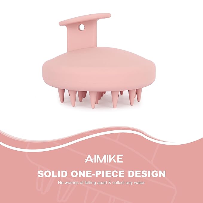 AIMIKE Scalp Massager Shampoo Brush, Soft Silicone Hair Scrubber for Washing Hair, Dandruff Removal & Scalp Scrubber Hair Growth Stimulator, Scalp Brush/Exfoliator Brush On Dry & Wet Scalp - Pink
