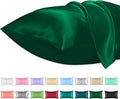 Lirex Satin Pillowcase for Hair and Skin, Super Soft and Cooling Similar to Silk, 2 Pack Standard Size 20"X 26" Pillow Cases with Envelope Closure, Gifts for Women Men, Green