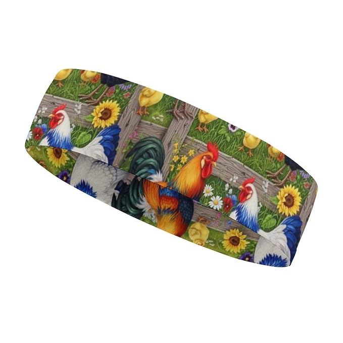 Headbands for Men & Women Chicken Rooster Garden Flowers Painting Floral Sweat Headband Non Slip Sweatband Sports Running Cycling Yoga Basketball Workout Football Training