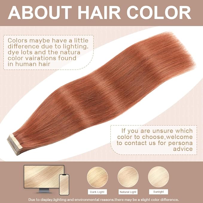 Dark Reddish Auburn Tape in Hair Extensions Real Human Hair 24 Inch Tape for Skin Weft Hair Extension Invisible Tape in Hair Extensions Straight Remy Human Hair for Women 20pcs