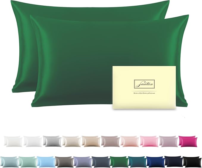 Silk Pillow Cases 2 Pack Soft Breathable and Sliky Standard Size Pillow Cases Set of 2,Natural Mulberry Satin Silk Pillowcase with Hidden Zipper for Hair and Skin (Olive Green,20"X 26",2pcs)