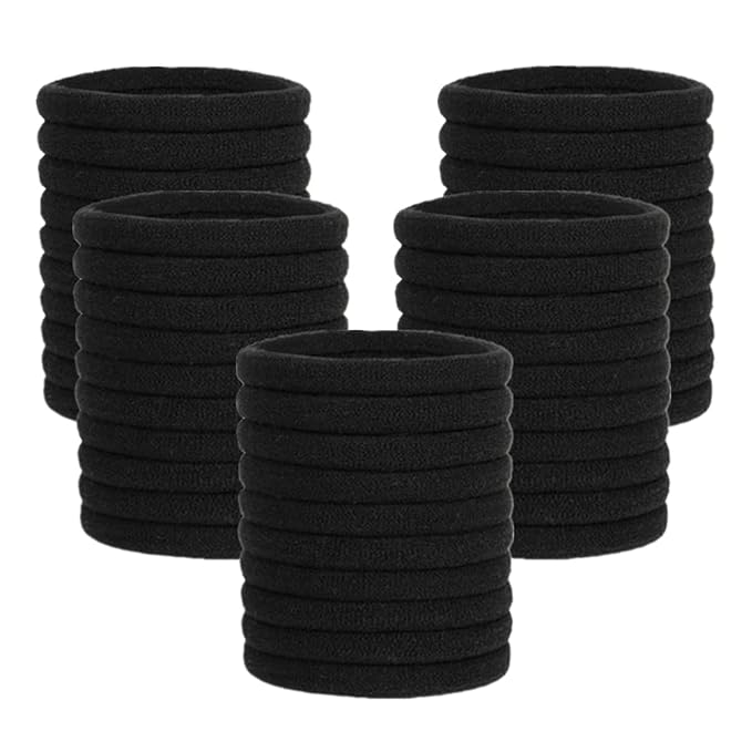Pimoys 50 Pcs Elastic Hair Ties, Thick Seamless Hair Bands No Damage Soft Ponytail Holders Hair Accessories for Girls Women, Black
