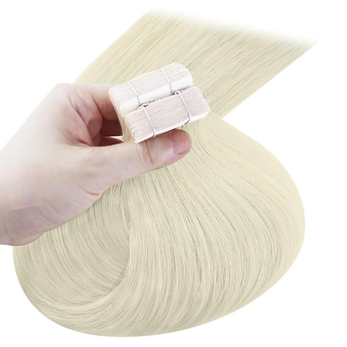 YoungSee Tape in Extensions Human Hair Platinum Blonde Tape in Hair Extensions Human Hair Tape in Extensions Real Human Hair Platinum Blonde 12Inch 30g Glue in Hair Extension for Women 20pcs