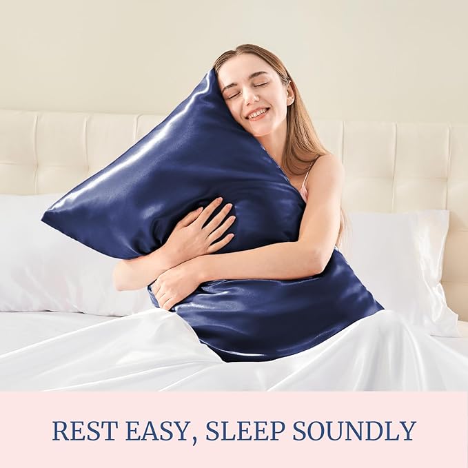 BEDELITE Satin Pillowcase for Hair and Skin, Super Soft and Cooling Similar to Silk Pillow Cases 2 Pack with Envelope Closure, Gift for Women Men(20"x40" King Size, Navy)