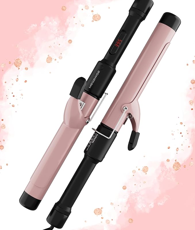 MEGAWISE Pro 1.25 Inch Ceramic Barrel Hair Curling Iron with 60s PTC Fast Heating, Anti-Scald Grip & Tip, Auto Shut Off, 360° Swivel Cord, 2 Clips & Heat-Resistant Glove Included