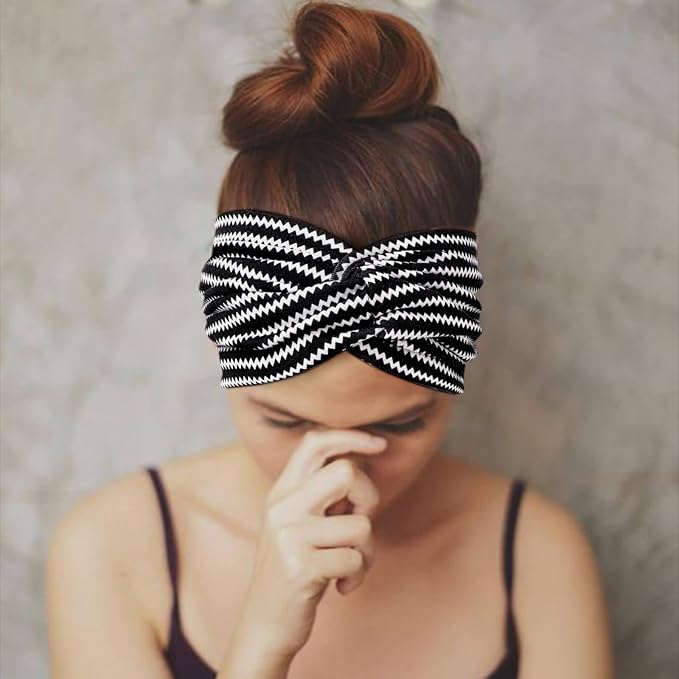 DRESHOW 4 Pack Turban Headbands for Women Wide Vintage Head Wraps Knotted Cute Hair Band Accessories