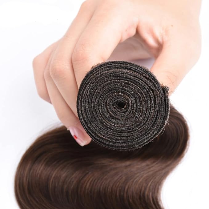 28 Inch Brown Bundles Human Hair Color 4 Body Wave Bundles Niegmeag Brazilian Virgin Soft and Silky Remy Hair Extensions Dark Brown Body Wave Bundle 100g