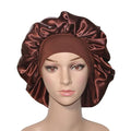 VEYRNEIC Hair Satin Bonnet For Sleeping Shower Caps Silk Chemo Caps with Wide Elastic Band Night Sleep Cap Bonnets for Black Women Braids with Satin Storage Bag(Brown)