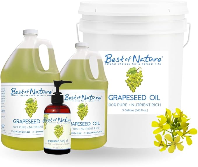Best of Nature 100% Pure Grapeseed Massage & Body Oil, Unscented Lightweight Non-Greasy Moisturizer for Hair, Skin, Face, & Aromatherapy Carrier Oil for Essential Oils, 8 oz.