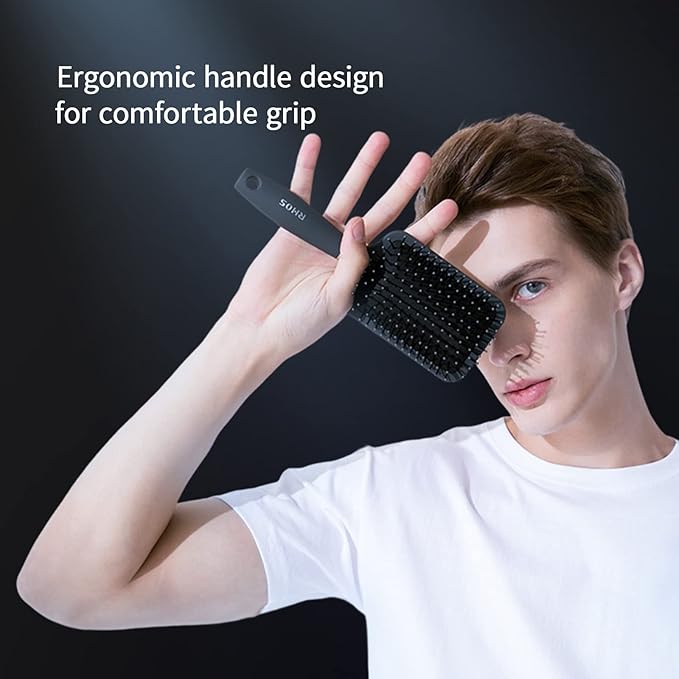 RHOS Paddle Hair Brush for Men-Detangler Brush with Nylon Bristles for Thin,Short,Thick Hairs-Square Cushion Hair Brush for Detangling,Smoothing,Massage(1 Pack-Grey)