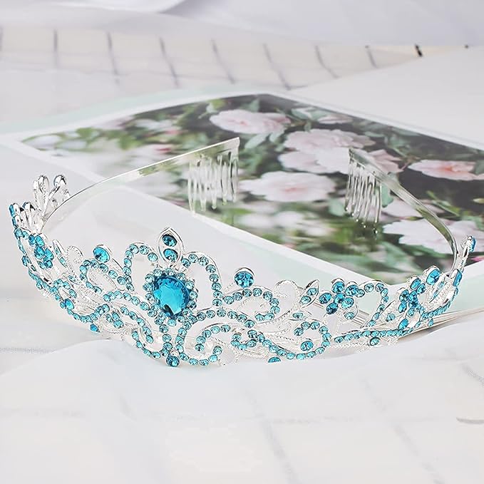 Didder Silver Tiara Crowns for Women - Girls' Elegant Combs and Blue Crystal Princess Crowns for Birthdays, Bridal, Prom and Parties