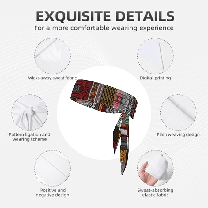 Sports Tie Headband Bandana Running Athletic Sweat Band Elastic Adjustable Sport Head Tie for Men Women Head Ties Ninja Tie Headbands Tennis Sweatbands Soccer Basketball Teams Running Head Band