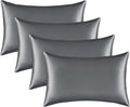 Satin Silk Pillowcase for Hair and Skin, Black Pillow Cases Standard Size Set of 4 Pack Super Soft Pillow Case with Zipper Closure (Gray, Standard(4 Pack))