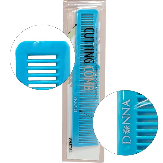 DONNA Cutting Comb – Precise Haircut & Sectioning Tool – Dual-Sided Fine & Wide Teeth Tail Comb for Layering, Thinning & Styling Wet or Dry Hair (BLUE)