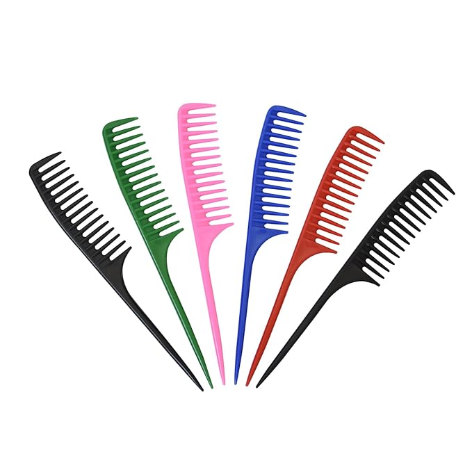 6 Pieces Hair Combs Wide Tooth Comb Hair Teasing Comb Tail Comb Salon Styling Comb Wig Comb (5 Colors）