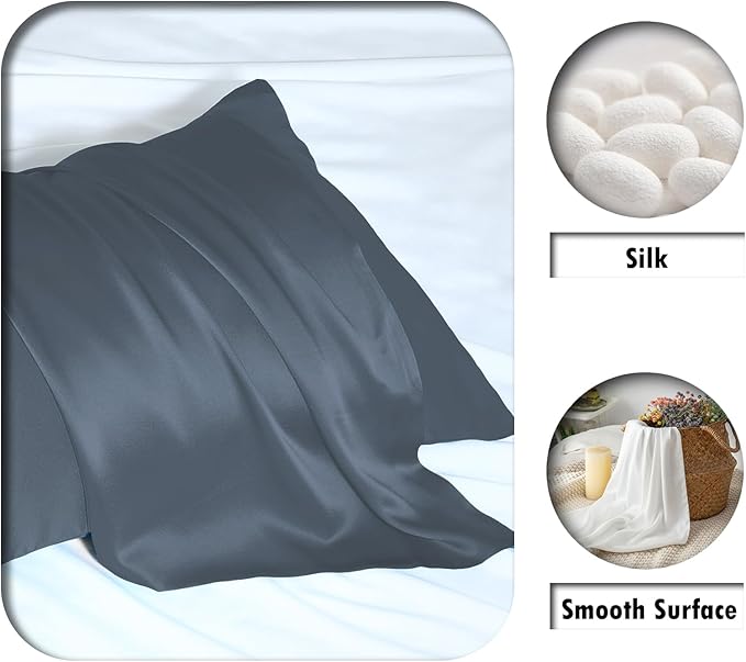 Mulberry Silk Pillow Cases for Hair and Skin King Size Silk Pillowcase with Zipper Soft Breathable Smooth Cooling Satin Silk Pillow Covers for Sleeping (Space Grey,20"X 36",1Pcs)