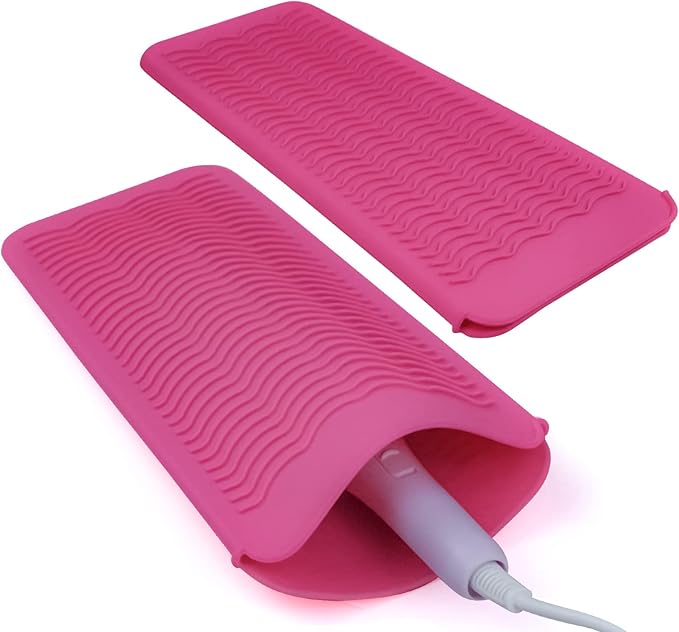 2PCS Silicone Heat Resistant Mat Pouch for Hair Straightener, Curling Iron, Flat Iron and Hot Hair Tools Pink