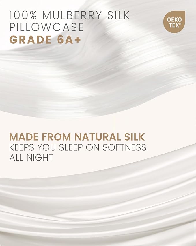 THXSILK 100% Pure Mulberry Silk Pillowcase for Hair and Skin, Highest 6A+ Grade Pure Silk Pillow Case Standard Size, Real Silk Pillowcase with Concealed Zipper(White, Standard)