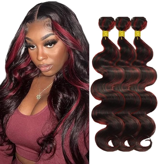 Red Bundles Human Hair P1B99j Body Wave Bundle Brazilian Grade 8A Virgin Remy Hair Extensions 28 28 28 Inch Double Weft 2 Tone Red and Black Bundles