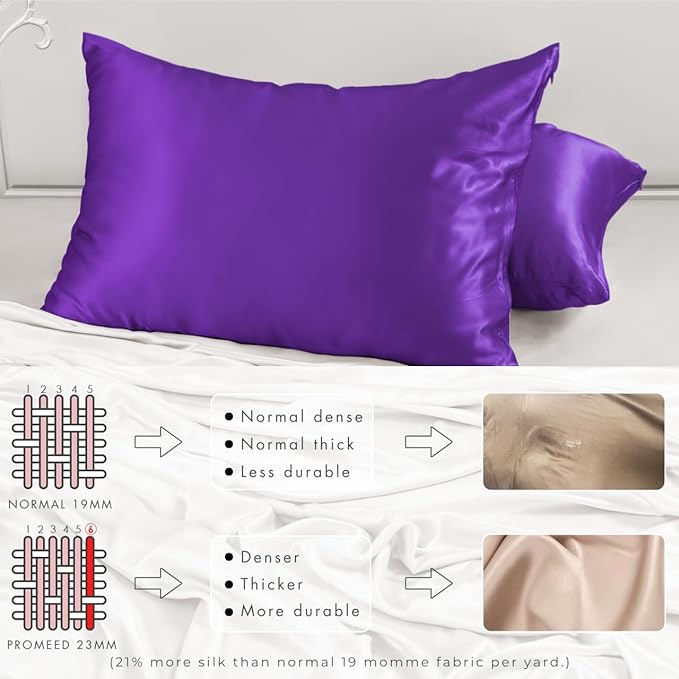 PROMEED 23 Momme Kids Silk Pillowcase 2 Pack with Laundry Bag, Natural Grade 6A+ Mulberry Silk Travel Toddler Pillow Case Set of 2, Zipper (Toddler/Travel 13"x18", Purple)
