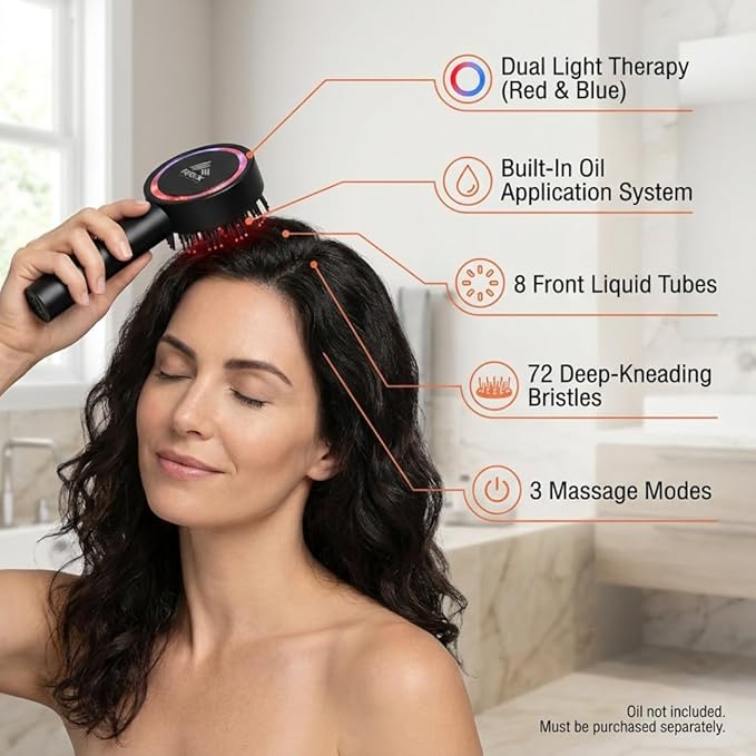 RBX Electric Scalp Massager for Hair Growth – Head Massager for Scalp Stress Relief with Oil Applicator, Dual Infrared Therapy & 3 Modes for Relaxation and Circulation