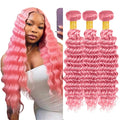 Pink Human Hair Bundles Pink Deep Wave Bundles 20 22 24 Inch Niegmeag Peruvian Virgin Soft and Skily Remy Hair Extensions Light Pink Color 300g