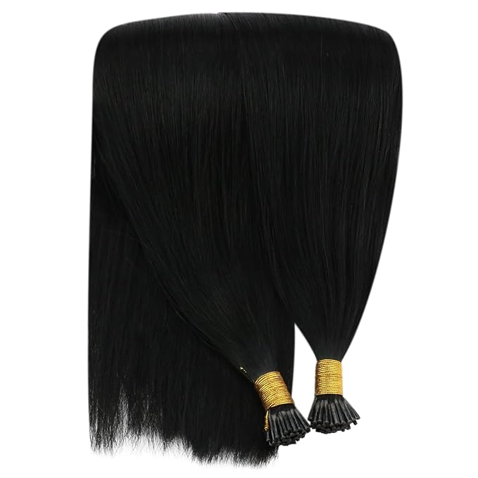 YoungSee I Tips Hair Extensions Human Hair Black Itip Hair Extensions Real Human Hair Jet Black 14 Inch 50g I Tip Hair Extension for Short Hair Easy to Wear 80s Remy Human Hair