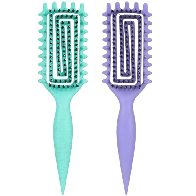 Curly Hair Brush Defining,Curly Brush Defining with Side Gear for Combing, Shaping,and Styling bounce,Lightweight Vented Hair Brush For Wet and Dry Hair（Green Purple）