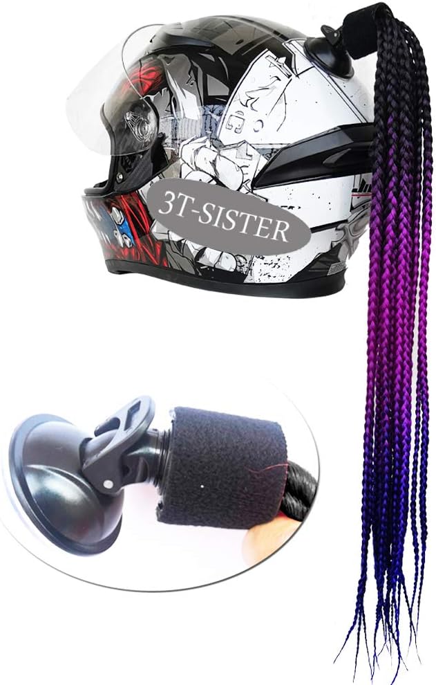 Helmet Pigtails Gradient Ramp Helmet Braids Ponytail Helmet Hair with Suction Cup for Motor Bike 1PCS 24inch (Helmet not Included)