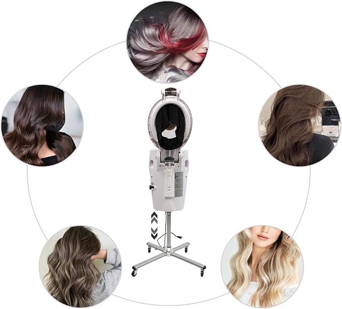 Professional Standing Hair Steamer for Salon & Home, 700W Ozone Steam Therapy with Light Scalp Care, Adjustable Height Hooded Dryer with 12 Light, Auto Shut-Off (White)
