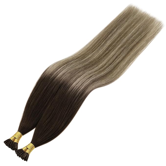 YoungSee I Tip Hair Extensions Balayage Itip Hair Extensions Human Hair Balayage Brown with Blonde I Tips Human Hair Extension 18 Inch Invisible I-Tip Hair Ombre for Adding Hair Volume 50g 60s