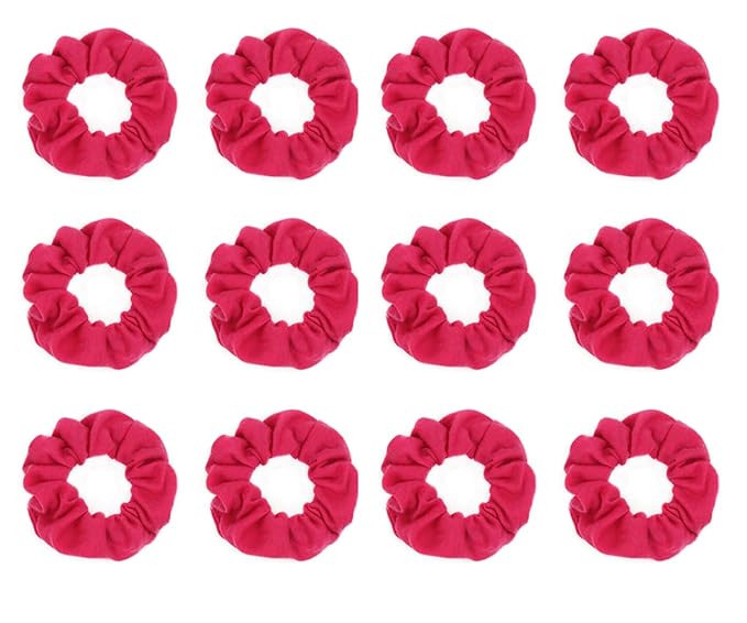 12pcs Cotton Hair Scrunchies Single Jersey Solid Color Ponytail Holders Elastic Hair Ties for Women Accessories (Hot Pink)